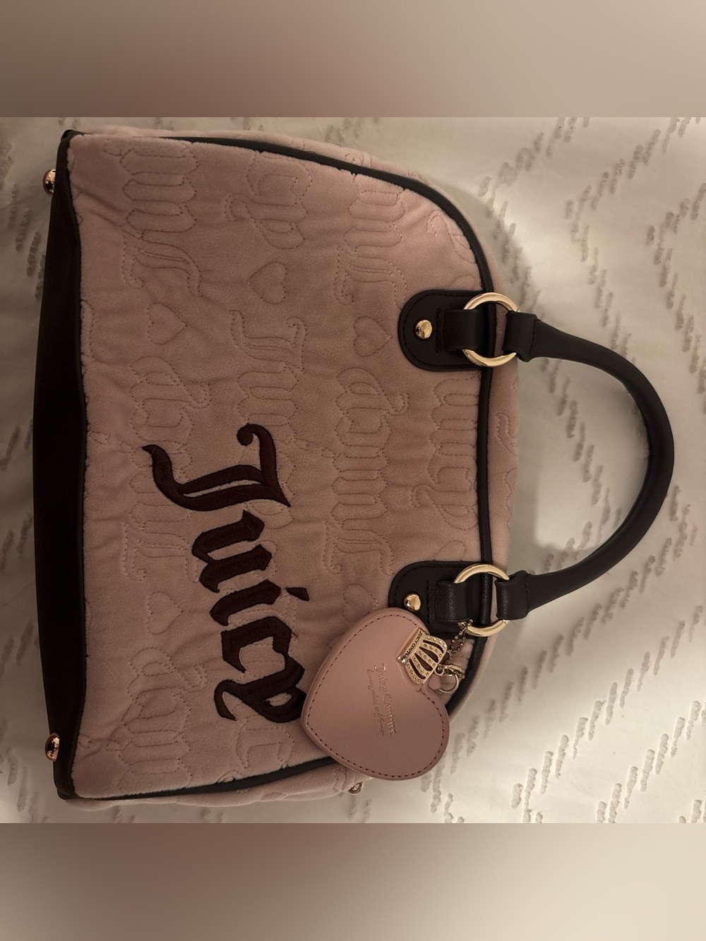 Juicy Couture Blush Pink Quilted Shoulder Bag with Black Trim